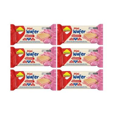 Imagem de Mini Wafer Morango 22g Zero Açúcar Lowçucar Kit 6 Snack Crocante Com R