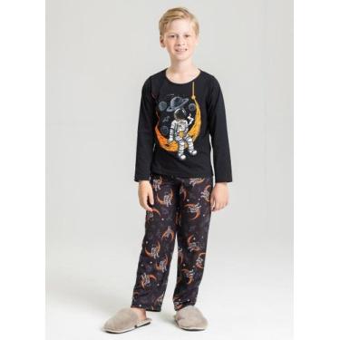 Imagem de Pijama Longo Preto Infantil Menino Astronauta na Lua - Molekada, 2
