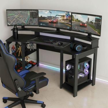 Imagem de Mesa Gamer para 2 Monitores 3 Prateleiras Preto Me4167 - Tecno Mobili