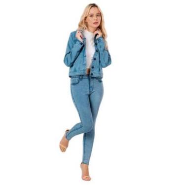 Imagem de Jaqueta jeans feminina com elastano e bolso interno lunender 20576 - C