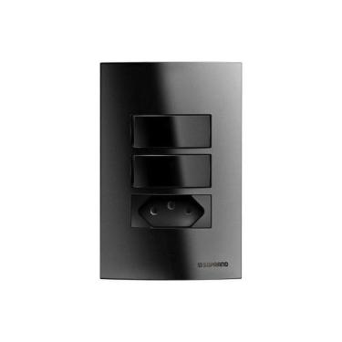 Imagem de Conjunto 2 Interruptores Simples e 1 Tomada 2 Polos 10A 250V Linha Brava Preto para Emb...