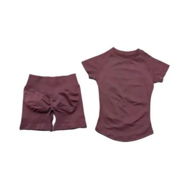 Imagem de Conjunto De Yoga Sem Costura Para Mulheres 2 Peças Camiseta De Manga C