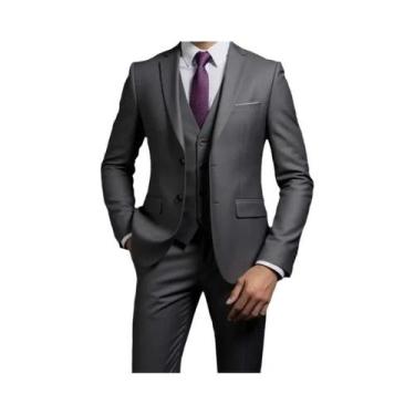 Imagem de Terno Masculino Estilo Britânico Em Cor Sólida, Blazer, Colete E Calça