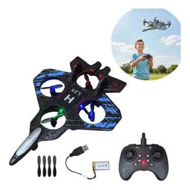 Imagem de Avião Drone Infantil Com LED Controle Remoto 4 Funções Bateria Recarre