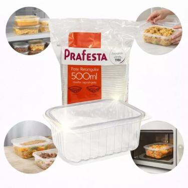 Imagem de Kit Potes Descartáveis 500ml com Tampa Polipropileno para Freezer e Micro-ondas 24 Unidades Transparente