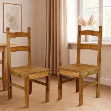 Imagem de Duas Cadeiras de Madeira Maciça Marrom Antique - 99,5 Alt X 40,8 Larg X 47,4 Prof - Cadeira para Mesa de Jantar, Design Campo-Chic - Acabamento em Cera, Madeira Pinus Elliottis - PENSE DENTRO DA CAIXA
