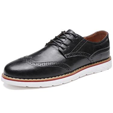 Imagem de QHBPMGAD Tênis masculino Oxford sapato social - Brogue sapato de couro elegante Wingtip masculino cadarço plataforma retrô sapato único, Preto, 8.5