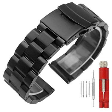 Imagem de SINAIKE Pulseira de relógio de metal com acabamento fosco escovado, pulseira de aço inoxidável de 18 mm/20 mm/22 mm/24 mm, fivela dupla preta ou prata, ouro, Preto, 22mm, Pulseira, requintada