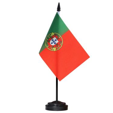 Imagem de Conjunto de Bandeiras de Mesa DeluxeAnley Portugal - Bandeira de Mesa em Miniatura Portuguesa de 6 x 4 "com Pólo Sólido de 12" - Cores Vivas e Resistente ao Desbotamento - Base Preta