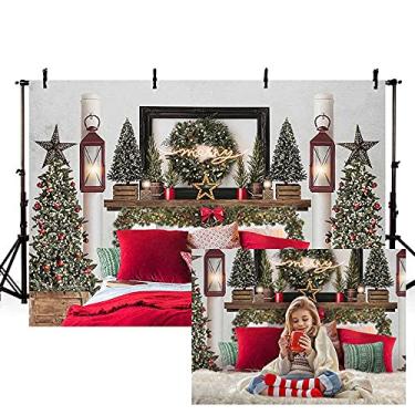 Imagem de MEHOFOND 2,1 x 1,5 m Pano de fundo vermelho para cabeceira de Natal para estúdio, retrato, fotografia, férias, família, fotos de família, sessão de fotos, árvore de Natal festiva, decoração de festa