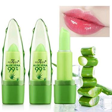Imagem de Pacote com 2 batons Aloe Vera, protetor labial nutritivo de longa duração, hidratante labial com temperatura mágica, brilho labial que muda de cor (2 peças)