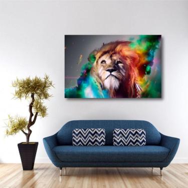 Imagem de Quadro Leão Moderno Colorido com Tela em Tecido