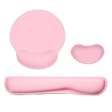 Imagem de Ergonômico Memory Foam Teclado Descanso de Pulso Rato Descanso de Pulso Conjunto de Mouse Pad com Tecido de Lycra Base de Borracha Antiderrapante Rosa POPQ
