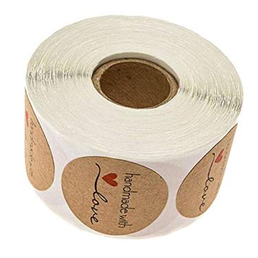 Imagem de Newmind 500 pçs/rolo de papel kraft marrom redondo feito à mão com adesivos de amor para biscoitos de alimentos Etiquetas adesivas para casamento brindes artesanais - coração vermelho