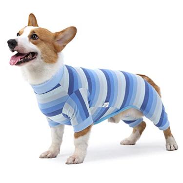 Imagem de Terno de recuperação pós-operatória para cães gatos, curativos, cone E-Collar alternativa, camisa cirúrgica elástica para castrado e desmame, azul, P (BUST32 cm)
