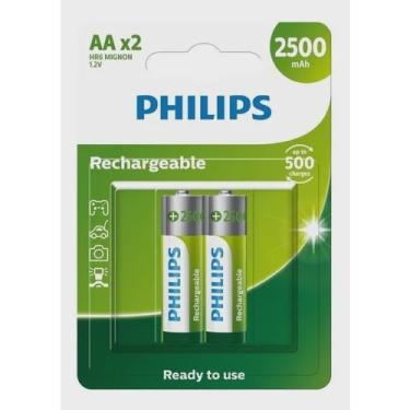 Imagem de Pilha Aa Recarregável Philips 2500 Mah 500 Cargas 2 Pilhas