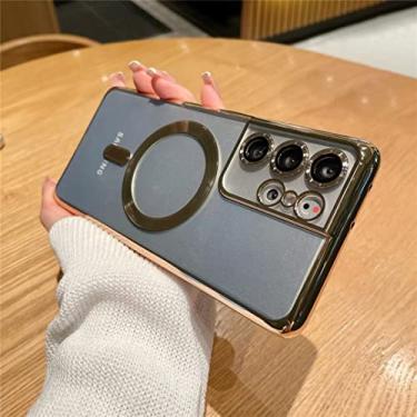 Imagem de FIRSTPELLA Compatível com Samsung S22 Casw, capa magnética galvanizada transparente com filme de lente de vidro, capa de telefone antiarranhões à prova de choque, anti-impressão digital, para mulheres e homens