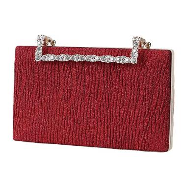 Imagem de Bolsa clutch feminina de casamento com strass bolsa de ombro para festa de casamento, Vermelho, M