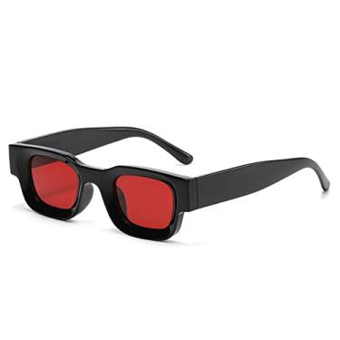 Imagem de Óculos de Sol Polarizados Quadrados Pequenos Moda Retrô Punk Sombras UV400 Homens Tendência Óculos de Sol, Preto Vermelho, A