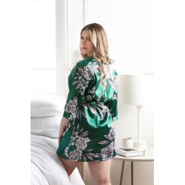 Imagem de Roupão Robe Kimono Cetim Estampado Exclusivo Noiva Pijama Luxo Sem Bor
