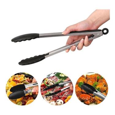 Imagem de Pegador De Silicone e Inox Para Carne Churrasco Salada Cozinha Pinça