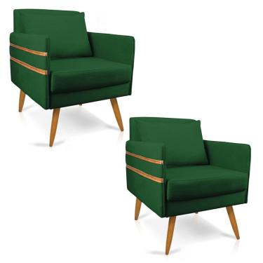 Imagem de Kit 02 Poltronas Mari Suede Verde Pés Palito Castanho