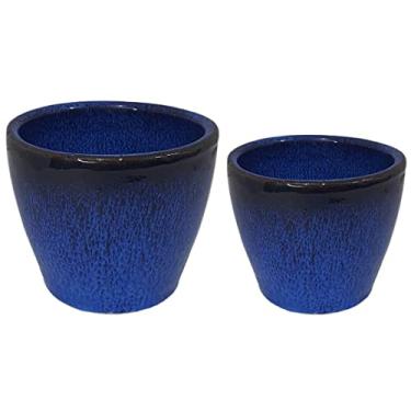 Imagem de Kit 2 Vasos Cachepot De Cerâmica 6 Cores Para Decoração Cor: Azul Escuro