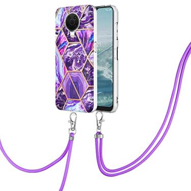 Imagem de Capa de telefone para Nokia G10 design de mármore ultrafina acolchoada borracha macia TPU silicone protege a capa com a corda para Nokia G 10 (roxo escuro, Nokia G10)