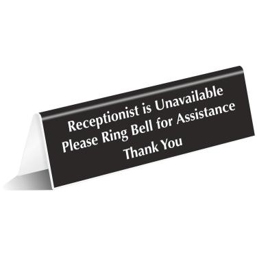 Imagem de Sinal SmartSign "Recepcionista não está disponível, por favor toque o sino para assistência placa de mesa | acrílico de 5 x 15 cm