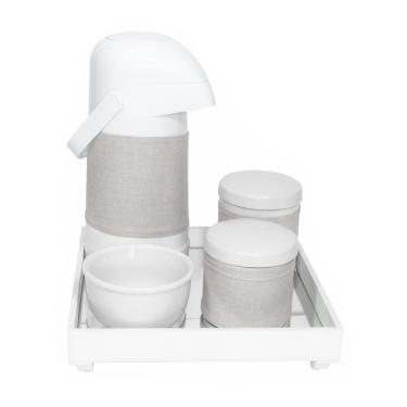 Imagem de Kit Higiene Espelho Potes, Garrafa, Molhadeira e Capa Branco Quarto Bebê Unissex
