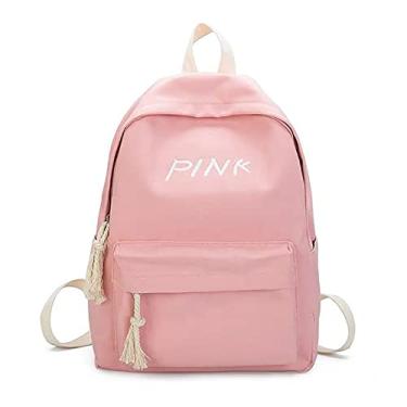 Imagem de Mochila universitária mochila de lona de grande capacidade mochila de impressão de letras simples mochila com zíper duplo leve mochila casual, rosa, 38 x 28 cm