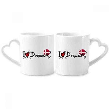Imagem de I Love Denmark Word Flag Love Heart Illustration Couple Porcelain Mug Set Ceramic Lover Cup Heart Handle