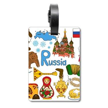 Imagem de Rússia Landscap Animais Bandeira Nacional Mala Etiqueta Bagagem Cartão Pendurado Etiqueta Scutcheon Etiqueta, Multicolorido.