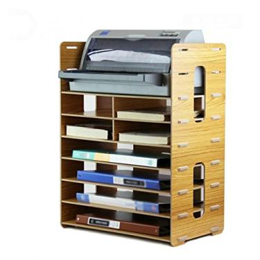 Imagem de KIZQYN Suporte de impressora de documentos multi-camadas de madeira suporte de impressora de documentos armário de armazenamento multifuncional criativo desktop impressora de escritório suprimentos de prateleira A4/A5 impressora de mesa de notas (cor: latão)