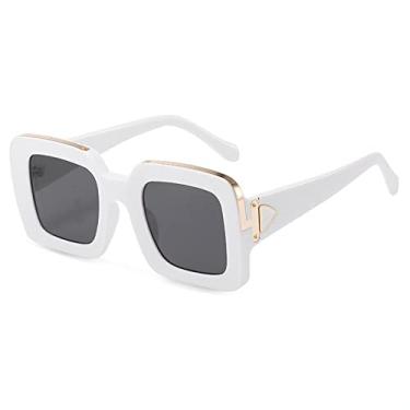 Imagem de Óculos de sol vintage preto quadrado vermelho gradiente para mulheres moda clipe de metal óculos de sol masculino hip hop uv400 tons gafas de sol, branco cinza, tamanho único