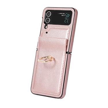 Imagem de Capa de telefone com suporte de anel para Samsung Z Flip4 Flip3 para Galaxy Z Flip 4 3 5G Capa de couro protetora dobrável com tudo incluído, rosa, para Galaxy Z Flip3 5G