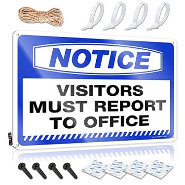 Imagem de Aviso engraçado para decoração de casa Os visitantes devem reportar ao escritório placa de lata placa de lata placas de metal regras de acampamento (tamanho : 20X30cm)