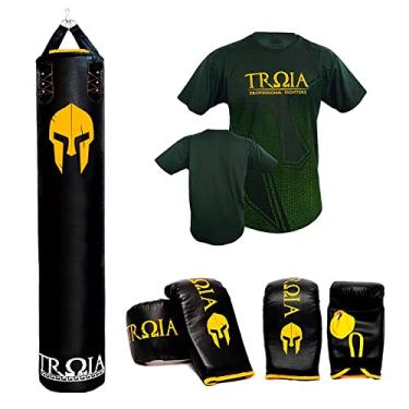 Imagem de Kit Saco De Pancada 180 + Camiseta Troia + 2 Luvas Bate Saco (CAMISETA G)