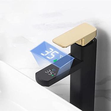 Imagem de Torneira do banheiro Pia do lavatório LED Misturador de temperatura digital Torneira de água quente montada no convés, 2