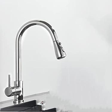 Imagem de Torneira quente e fria extraível para pia de cozinha, torneira montada em deck, torneira misturadora, banheiro, cromado B, tamanho único