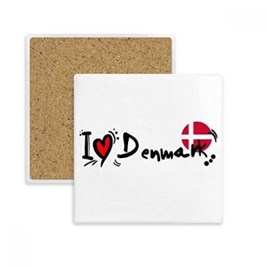 Imagem de I Love Denmark Bandeira da Palavra Amor Coração Ilustração Quadrada Porta-copos Caneca Suporte Subplaca Pedra Isolamento
