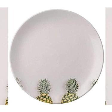 Imagem de Prato de parede branco com abacaxi fresco, prato decorativo de porcelana salver, louças de jantar