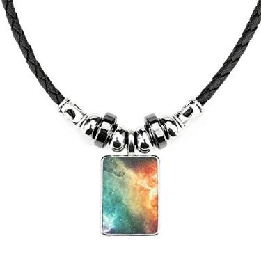 Imagem de DIYthinker Colar de nebulosa adjacente pequeno padrão de nebulosa azul joia pingente de corda de couro torque