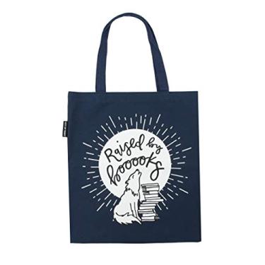 Imagem de Bolsa de transporte de lona com tema literário e livro para amantes de livros, leitores e bibliófilos, Raised By Books, Medium