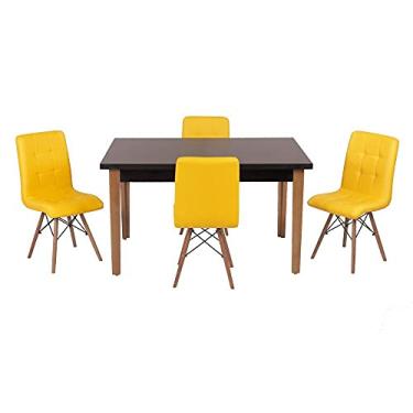 Imagem de Conjunto Mesa de Jantar Luiza 135cm Preta com 4 Cadeiras Gomos - Amarelo