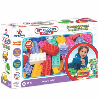 Imagem de Brinquedo Didático Kit Blocos Sortidos Encaixar 48 Peças Colorido Merc