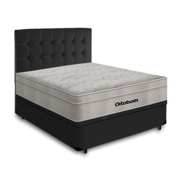 Imagem de Box Baú + Cabeceira Cassis e Colchão Casal- Ortobom- AirTech SpringPocket- 138x188x67cm Preto