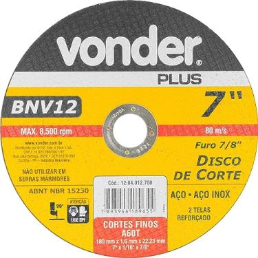 Imagem de Disco De Corte 180 Mm X 1,6 Mm X 22,23 Mm Bnv12, Vonder Plus.