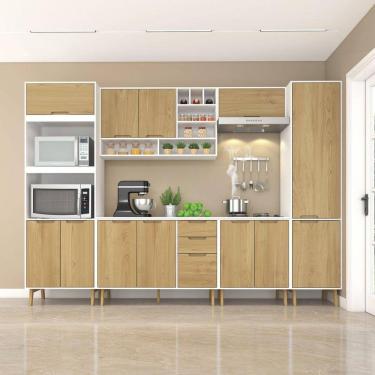 Imagem de Cozinha Modulada Completa com Tampo 7 Peças 12 Portas 3 Gavetas Branco/Wood