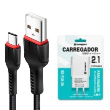 Imagem de Carregador Compatível Com Motorola Moto One Macro - Cabo Usb C E Carre